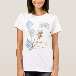 Blauw Bloemen Schattige Beer Jongen Baby shower Ma T-shirt