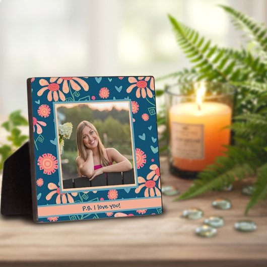 Blauw Bloemen Schattige Foto Gepersonaliseerd Lief Fotoplaat