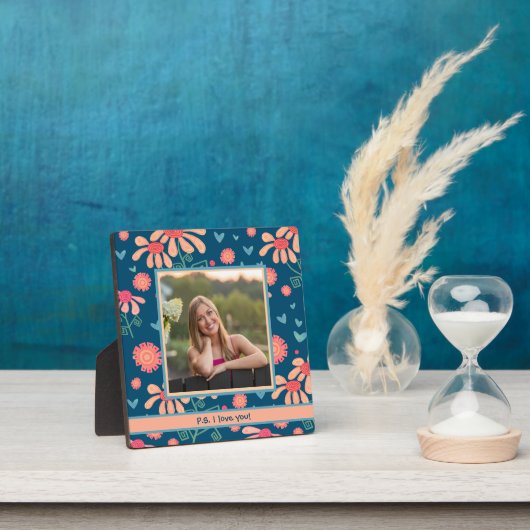 Blauw Bloemen Schattige Foto Gepersonaliseerd Lief Fotoplaat (Insitu)