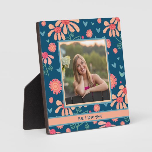 Blauw Bloemen Schattige Foto Gepersonaliseerd Lief Fotoplaat (Voorkant)
