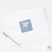 Blauw Bloemen Schattige Olifant Boy Baby shower St Vierkante Sticker (Envelop)