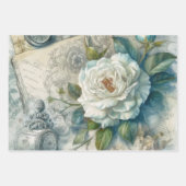  Blauw Bloemen Shabby Chic Inpakpapier Vel (Voorkant 3)