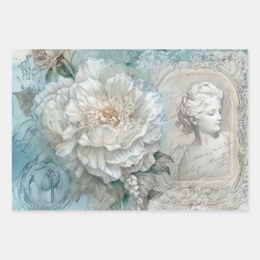  Blauw Bloemen Shabby Chic Inpakpapier Vel (Voorkant 2)