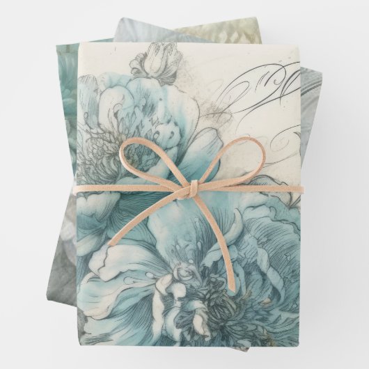  Blauw Bloemen Shabby Chic Inpakpapier Vel (In situ)