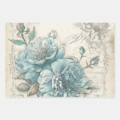  Blauw Bloemen Shabby Chic Inpakpapier Vel (Voorkant)