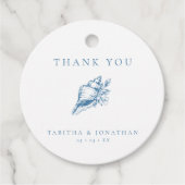 Blauw Bloemen Shell bruiloft Dank u Bedankjes Labels (Voorkant)