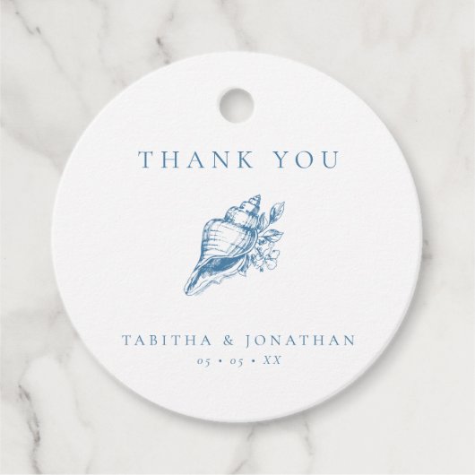  Blauw Bloemen Shell bruiloft Dank u Bedankjes Labels (Voorkant)