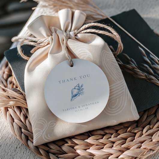 Blauw Bloemen Shell bruiloft Dank u Bedankjes Labels