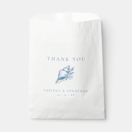 Blauw Bloemen Shell bruiloft Dank u Bedankzakje (Voorkant)