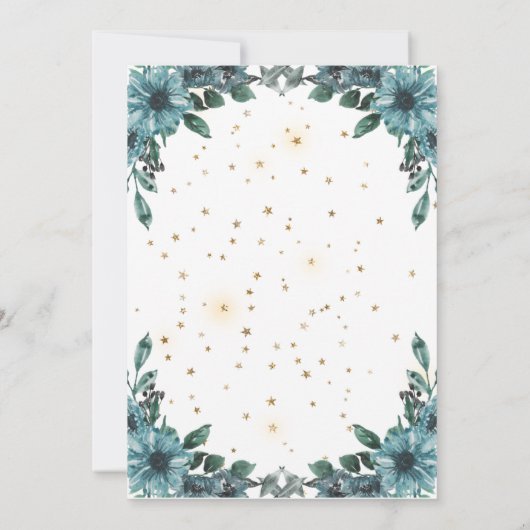 Blauw Bloemen Sleepy Unicorn Virtual baby shower Kaart (Achterkant)