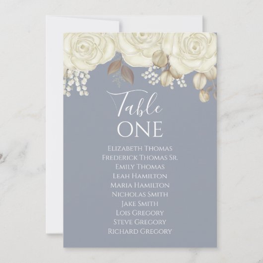 Blauw Bloemen Tafel Nummer Elegant (Voorkant)