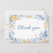 Blauw Bloemen Theepot Bruiloft Dank u Kaart (Voorkant)