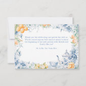 Blauw Bloemen Theepot Bruiloft Dank u Kaart (Achterkant)