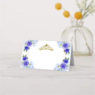 Blauw Bloemen Tiara Quinceanera Plaatskaartje