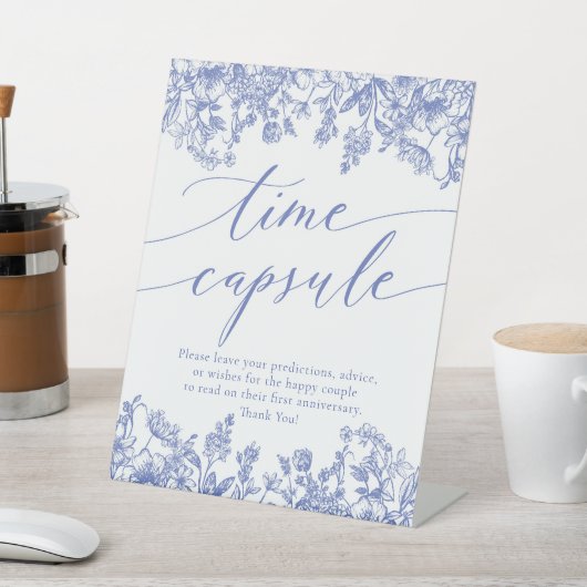 Blauw Bloemen Tijd Capsule Bruidsfeest Spel Bord Reclamebord Met Voetstuk (Insitu)