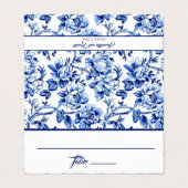 Blauw Bloemen Toile Bruiloft Plaats Kaart (Buitenkant ongevouwen)