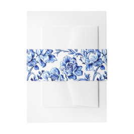 Blauw Bloemen Toile Bruiloft Uitnodigingen Wikkel