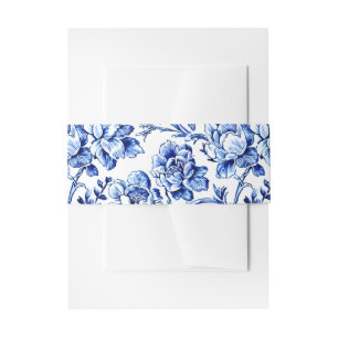 Blauw Bloemen Toile Bruiloft Uitnodigingen Wikkel