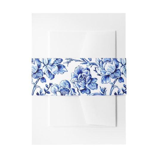 Blauw Bloemen Toile Bruiloft Uitnodigingen Wikkel (Voorkant Voorbeeld)