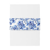 Blauw Bloemen Toile Bruiloft Uitnodigingen Wikkel (Achterkant Voorbeeld)
