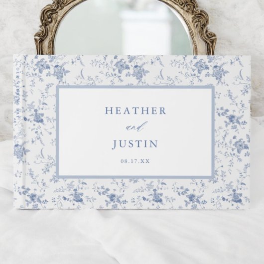 Blauw Bloemen Toile Classic Bruiloft Gastenboek