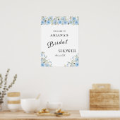 Blauw Bloemen Trouwbord Poster (Keuken)