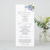 Blauw Bloemen Trouwceremonie Programma Programmakaart (Staand voorkant)