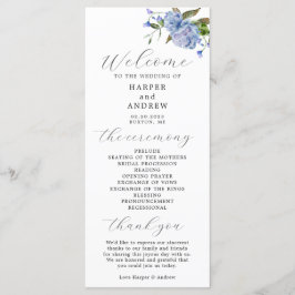 Blauw Bloemen Trouwceremonie Programma Programmakaart