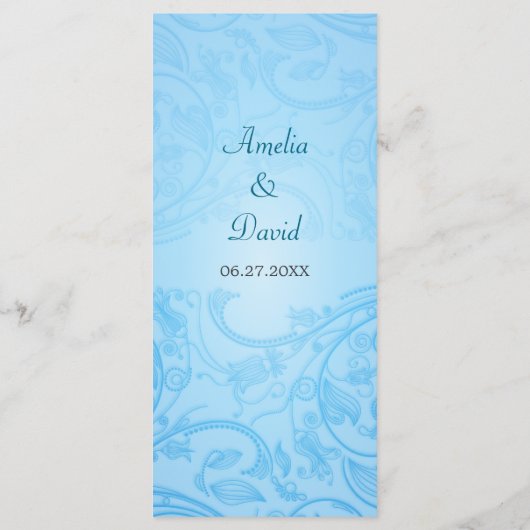 Blauw Bloemen Trouwmenu Menu (Achterkant)