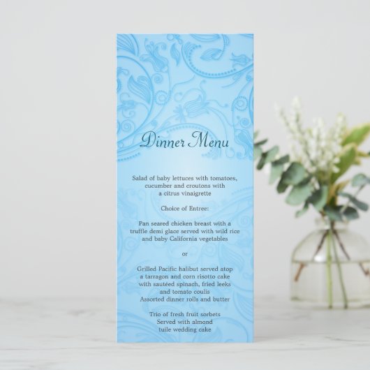 Blauw Bloemen Trouwmenu Menu (Staand voorkant)
