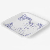 Blauw  Bloemen Trouwpapier Borden Papieren Bordje (Gebogen)