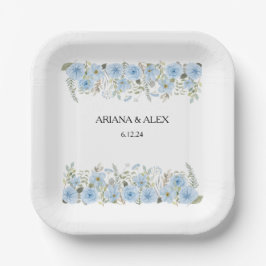  Blauw Bloemen Trouwpapier Borden Papieren Bordje