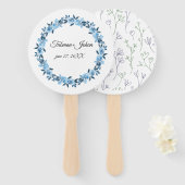Blauw Bloemen Trouwprogramma Hand Fan Handwaaier (Voorkant en achterkant)