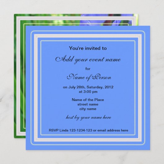 blauw , bloemen , uitnodiging (Voorkant / Achterkant)