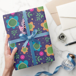 Blauw Bloemen Uniek Leuk Kleurrijk Patroon Cadeaupapier