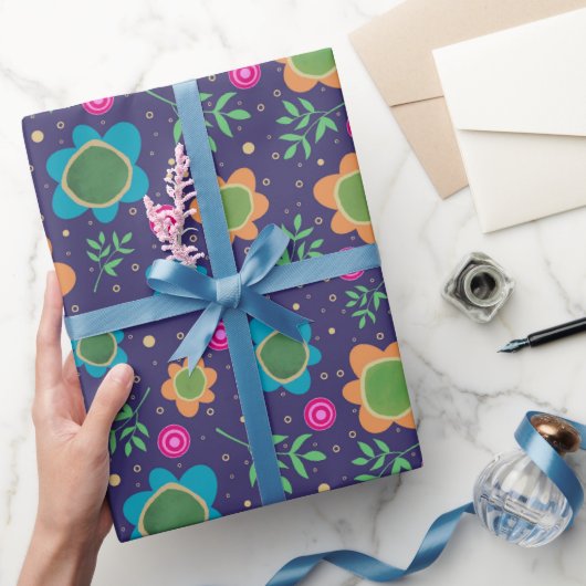 Blauw Bloemen Uniek Leuk Kleurrijk Patroon Cadeaupapier (Geschenken)