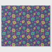 Blauw Bloemen Uniek Leuk Kleurrijk Patroon Cadeaupapier (Vlak)