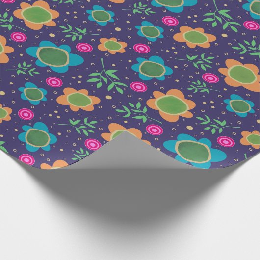 Blauw Bloemen Uniek Leuk Kleurrijk Patroon Cadeaupapier (Hoek)