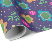 Blauw Bloemen Uniek Leuk Kleurrijk Patroon Cadeaupapier (Rol Hoek)