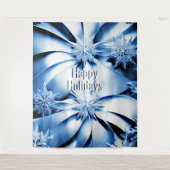 Blauw Bloemen Vakantie Kerstmis Achtergrond Wandkleed (Voorkant)