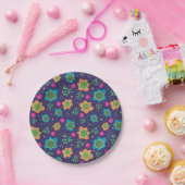 Blauw Bloemen Verjaardag Leuk Kleurrijk Patroon Papieren Bordje (Feest)