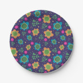 Blauw Bloemen Verjaardag Leuk Kleurrijk Patroon Papieren Bordje (Voorkant)