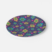 Blauw Bloemen Verjaardag Leuk Kleurrijk Patroon Papieren Bordje (Gekanteld)