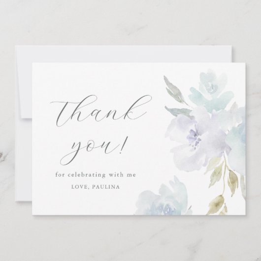  Blauw Bloemen Verjaardag Quinceañera Dank u Kaart (Voorkant)