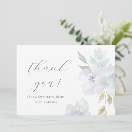  Blauw Bloemen Verjaardag Quinceañera Dank u Kaart (Staand voorkant)