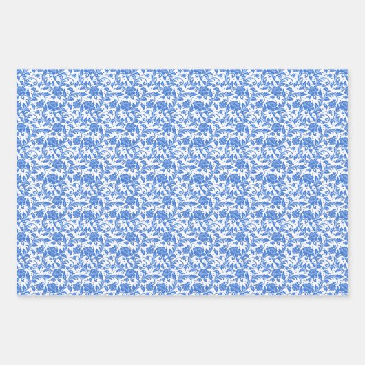 Blauw Bloemen Verpakkende Document Bladen Inpakpapier Vel (Voorkant 2)