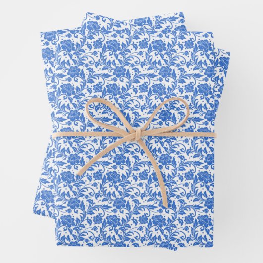 Blauw Bloemen Verpakkende Document Bladen Inpakpapier Vel (In situ)