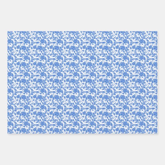 Blauw Bloemen Verpakkende Document Bladen Inpakpapier Vel (Voorkant)