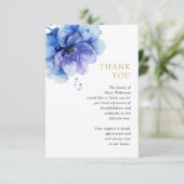 Blauw Bloemen Viering van het Leven Uitvaart Foto Bedankkaart (Staand voorkant)