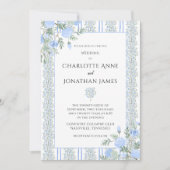 Blauw Bloemen Vintage bruiloft Kaart (Voorkant)